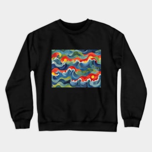 Colorful Sea Landscape With Red Sunset Over Great Blue Waves Painting Crewneck Sweatshirt